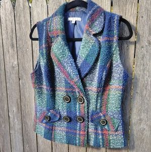 Cabi Wool Tweed Plaid Vest